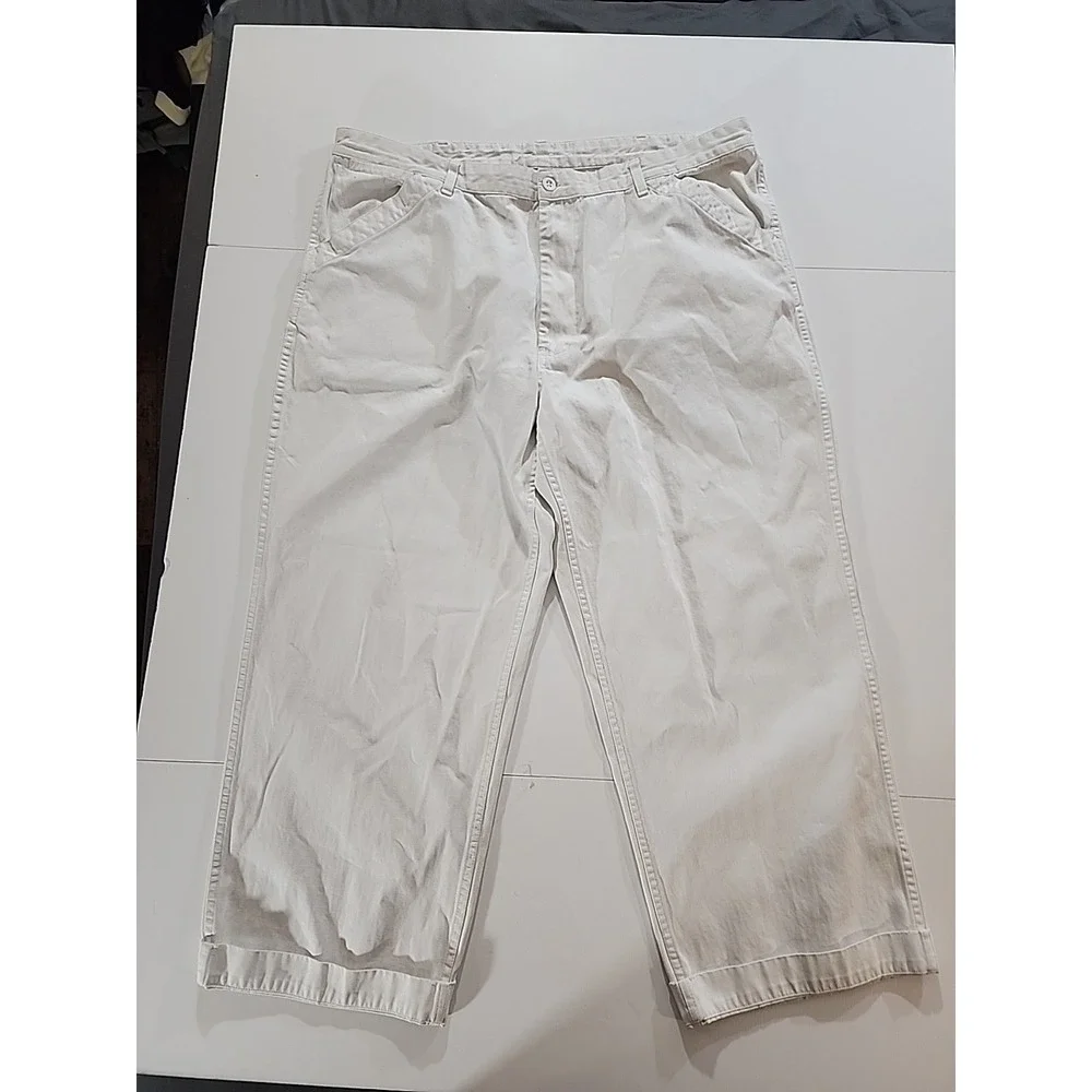Vtg 90's Polo Ralph Lauren Dungarees White Canvas Workwear Utility Pants‎ 41X29